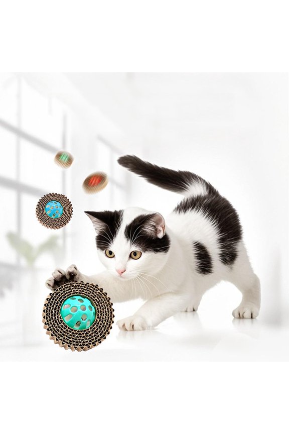 Corrugated Paper Cat Toy Balls, 4-Color Durable Scratching Balls with Jingle Bell for Indoor Cats Exercise, 3 Pack