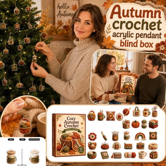 Moonsky Cozy Autumn Crochet Advent Calendar, 2D Acrylic Flat Yarn Charms 24-Day Countdown Mystery Blind Box Holiday Decor Gift