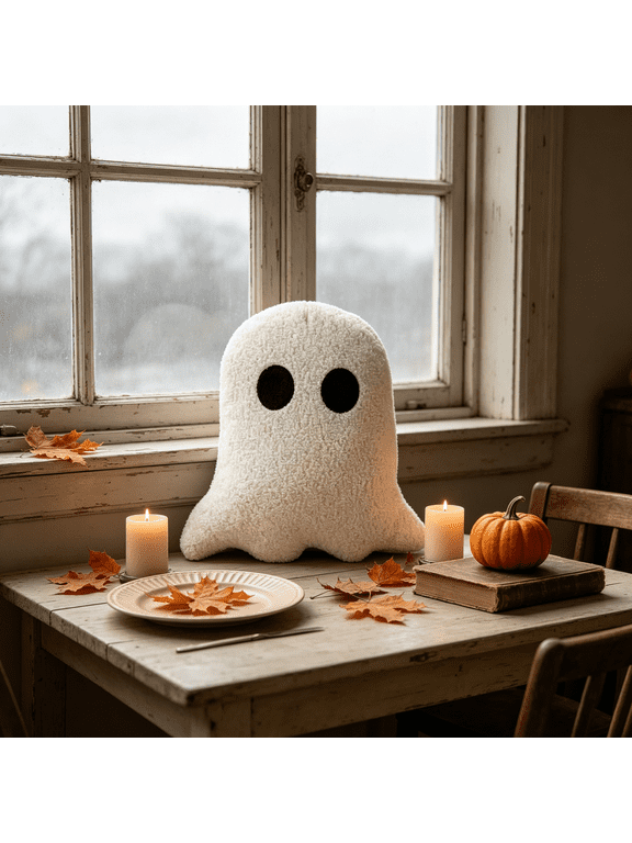 Cute Halloween Ghost Plush Pillow, 11.8" White Stuffed Ghost Toy with Surprised Face, Soft Fluffy Throw Pillow for Bedroom Living Room