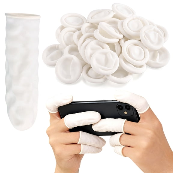 Moonsky Disposable Latex Finger Cots, 50 Pcs Powder Free Protective Finger Sleeves for First Aid Crafting