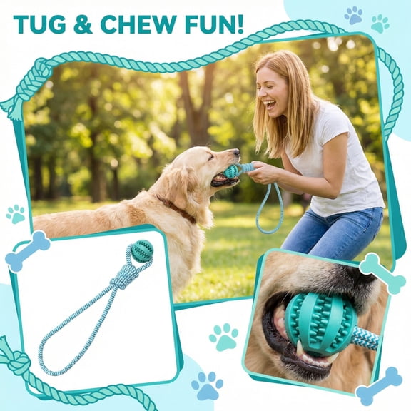 Moonsky Dog Rope Ball Toy, Durable Rubber Knot Ball for Aggressive Chewers and Molar Teeth Cleaning for Indoor Play