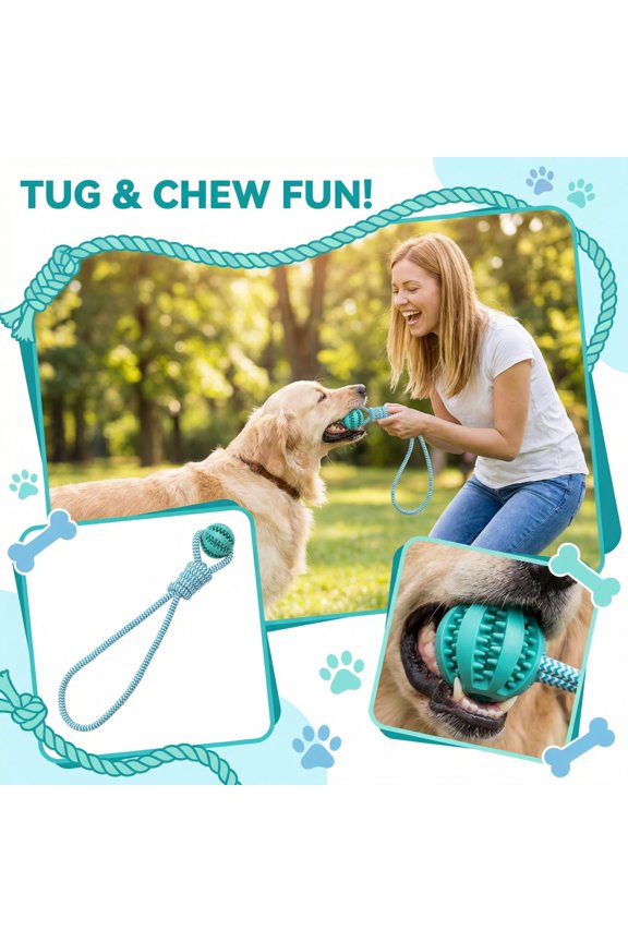 Dog Rope Ball Toy, Durable Rubber Knot Ball for Aggressive Chewers and Molar Teeth Cleaning for Indoor Play