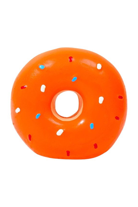 Donut Squeaky Dog Toy, Colorful Latex Interactive Chew Toy for Small Dogs and Puppies Boredom Relief, Orange