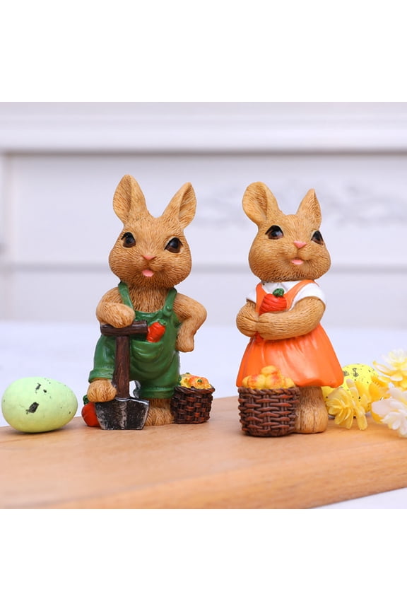 Easter Bunny Rabbit Farmer Whimsical Garden Figurine of Rabbit in Cart, Adorable Outdoor/Indoor Decor for Spring A 1PC