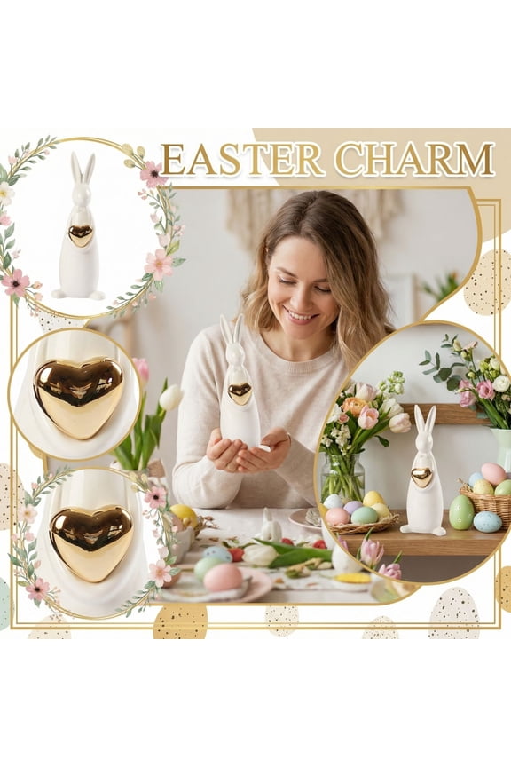 European Style White Bunny Figurine Resin Rabbit Sculpture for Living Room Decor White 1pc