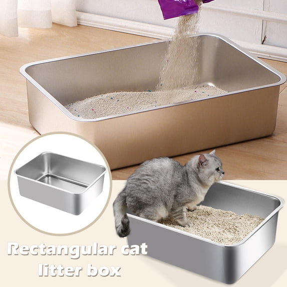 Moonsky Extra Large Stainless Steel Cat Litter Box Odor-Free Metal Pan Stainless steel 1PC