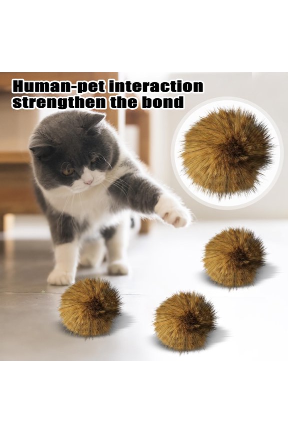 Faux Rabbit Fur Cat Toy Ball with Soft Texture for Self-play and Interactive Pouncing Fun