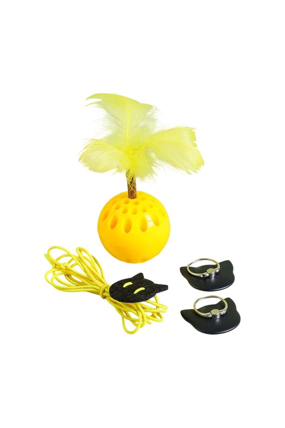 Feather Hanging Door Cat Toy with Glowing Elastic Ball and Bouncing String for Interactive Play