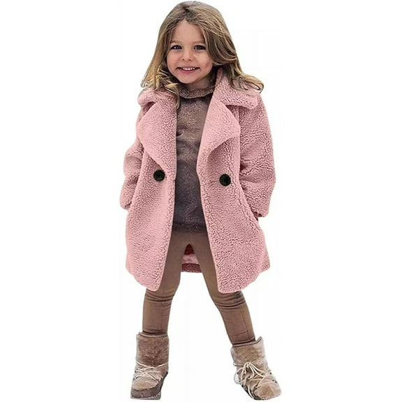 Moonsky Girls Fleece Jacket Fall Winter Warm Sherpa Jackets with Pockets Fluffy Button Down Outdoor Warm Long Coat 2-6 Years