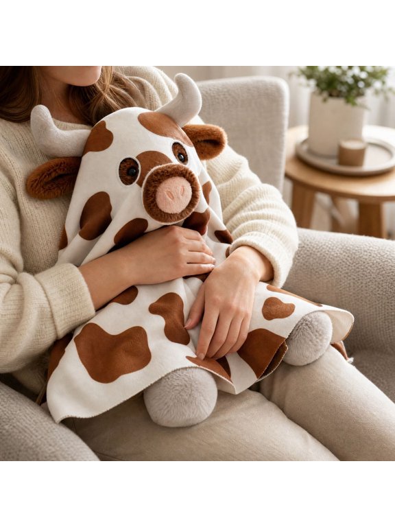 Holiday Spotted Longhorn Cow Ghost Plush Toy, Whimsical Ghost‑Themed Spotted Cow Plush, Versatile Decor for Shelves, Tabletops and Halloween Party