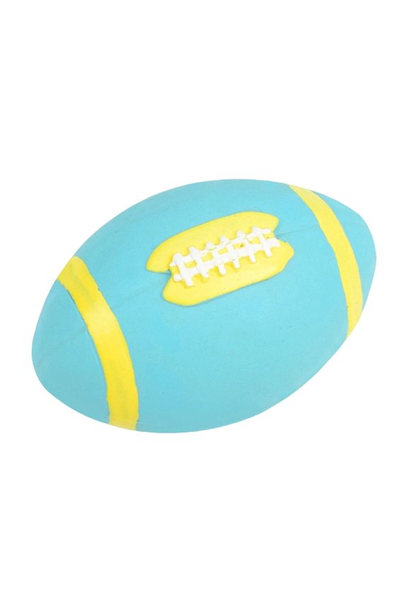 Latex Rugby Ball, Interactive Squeaky Cartoon Football Shape Toy for Outdoor Fetch and Indoor Play, Soft Rubber, Cyan
