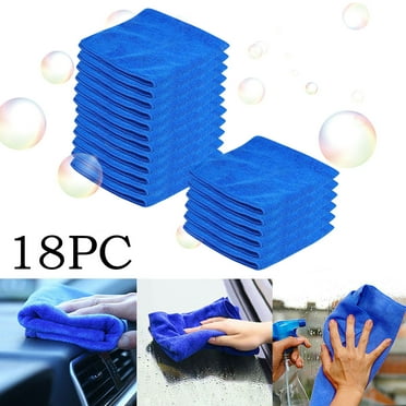 Moonsky Microfiber Towels for Cars, 18Pcs Microfiber Cleaning Cloth for Cars, Waxing and Polishing Towels, Lint Free, Scratch-Free, High Absorption, Blue, 27x30cm