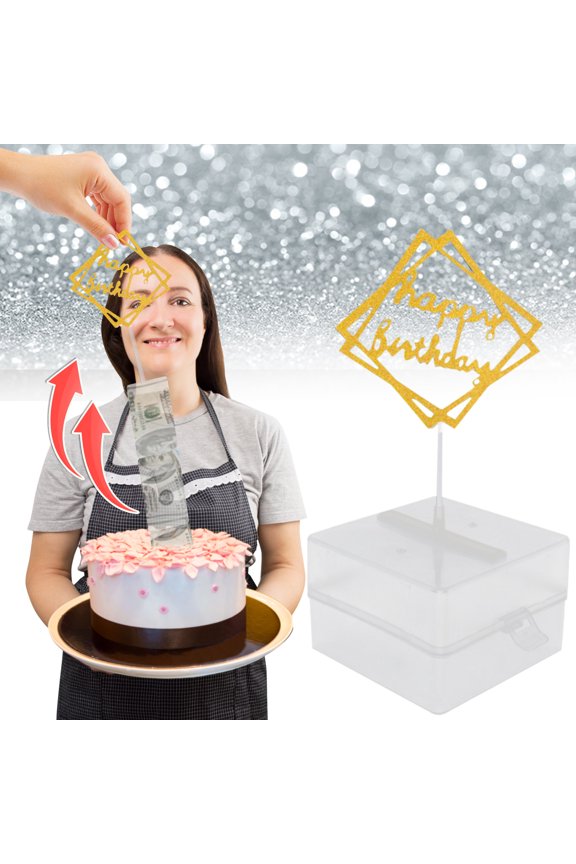Money Box For Cake, Surprise Money Cake Pull Out Kit, Cake ATM Money Box With Happy Birthday Cake Topper Giltter Heart Clear , One Size