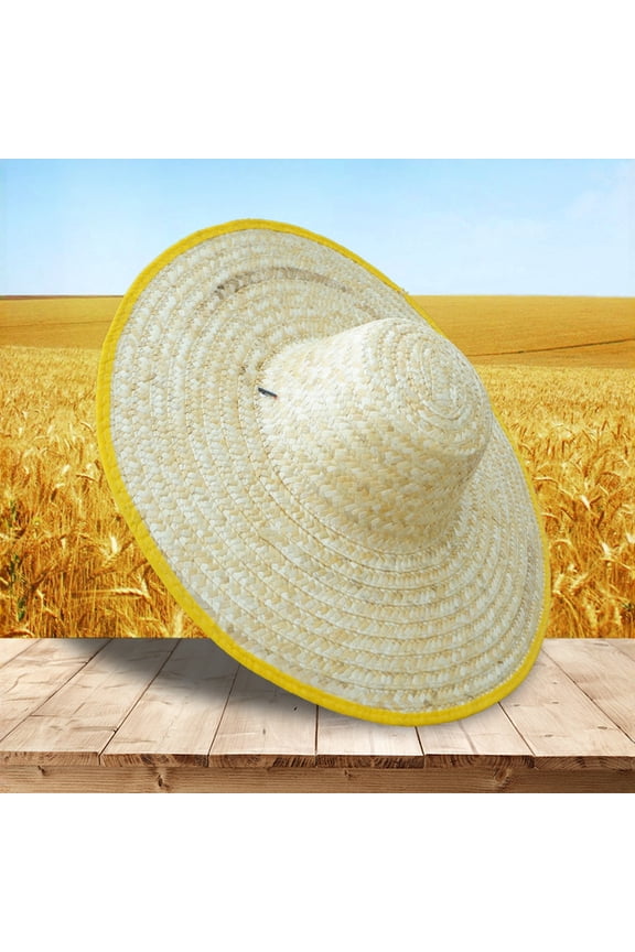 Natural Straw Sun Hat Wide 3.9inches Brim UV Protection Foldable a 1PC