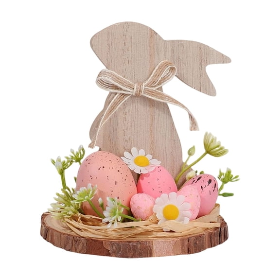 Moonsky Natural Wood Easter Decor, Simple Bunny and Eggs on Slice, Perfect for Neutral Home, Spring Holiday & Minimalist Gift B 1PC