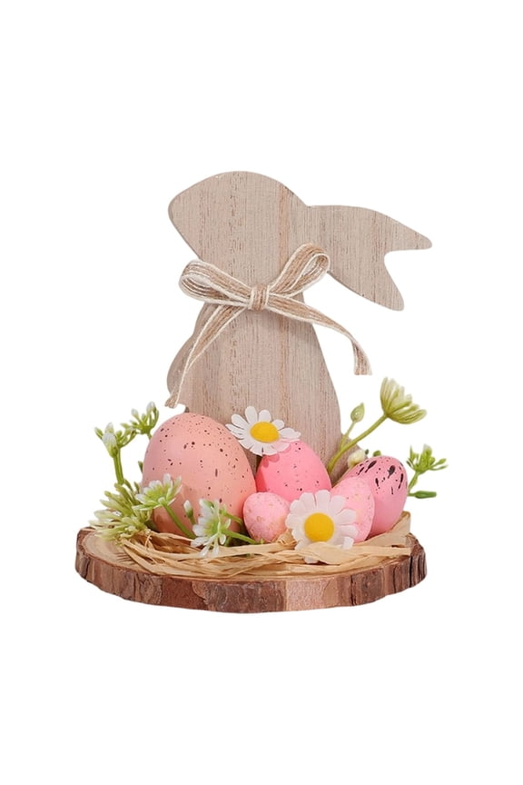 Natural Wood Easter Decor, Simple Bunny and Eggs on Slice, Perfect for Neutral Home, Spring Holiday & Minimalist Gift B 1PC