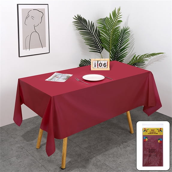 Moonsky Plastic Tablecloth 54x72in Disposable Rectangle Table Covers Waterproof PEVA Tablecloth for Birthday Wedding Picnic Party Decoration Wine Solid Color