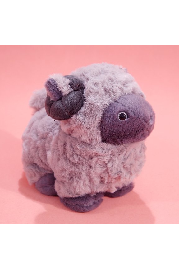 Plush Goat Stuffed Animal Figure with Soft Horns for Realistic Farm Animal Collection and Room Decor Gray