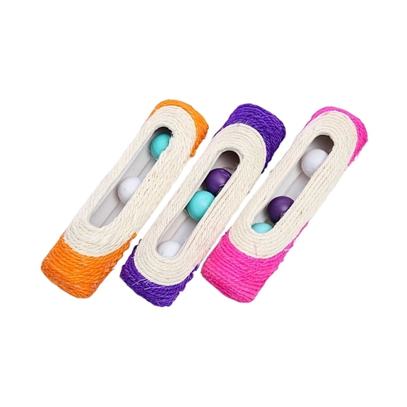 Moonsky Sisal Cat Scratcher Roller with Three Internal Bell Balls and Feathers for Interactive Hunting Play