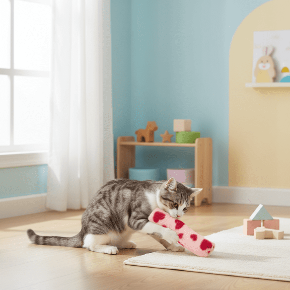 Moonsky Soft Plush Heart Shaped Crinkle Paper Cat Toy Interactive Self-Play Pillow for Indoor Kittens and Pets a