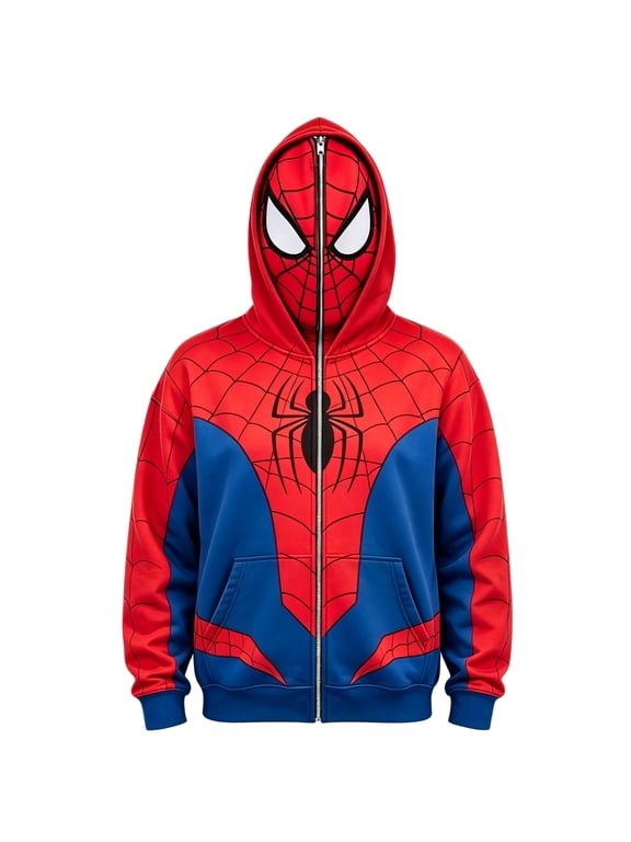 Spider Cosplay Hoodie, Full Zip Face Mask Sweatshirt Streetwear Jacket for Theme Party