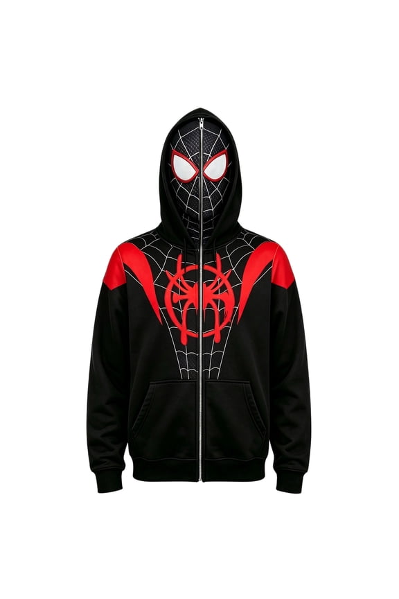 Spider Cosplay Hoodie, Full Zip Face Mask Sweatshirt Streetwear Jacket for Theme Party