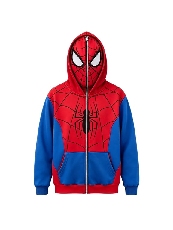 Spider Cosplay Hoodie, Full Zip Face Mask Sweatshirt Streetwear Jacket for Theme Party