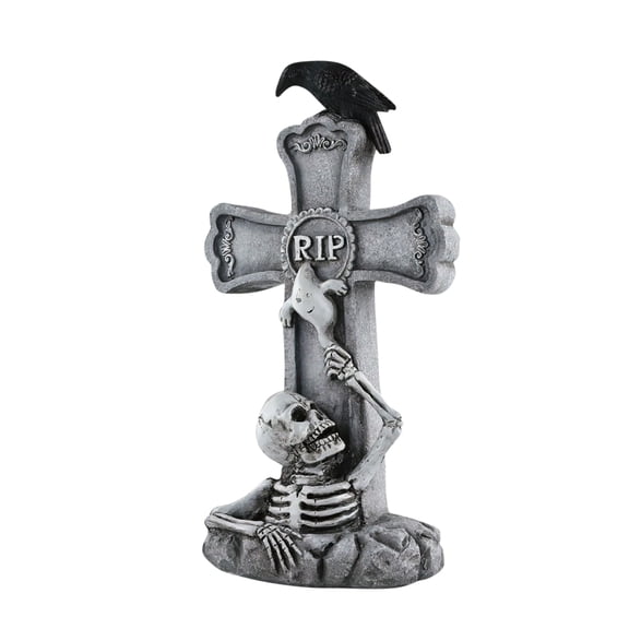 Moonsky Spooky Grave Marker,10 in Foam Tombstone with Skeleton Design for Outdoor Patio and Lawn, Horror Garden Sculpture