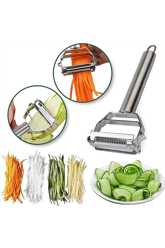 Stainless Steel Peeler 7in 2-in-1 Multifunction Vegetable Peeler Ultra Sharp Fruit Scraper Ergonomic Shredding Tool for Home Kitchens Silver Double-Head Version