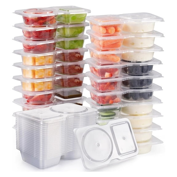 Moonsky Two-Compartment Condiment Container - Portable Sauce Cup with Dividers, Perfect for Picnics, Lunch Box & Takeout, Leak-Proof White 5pcs