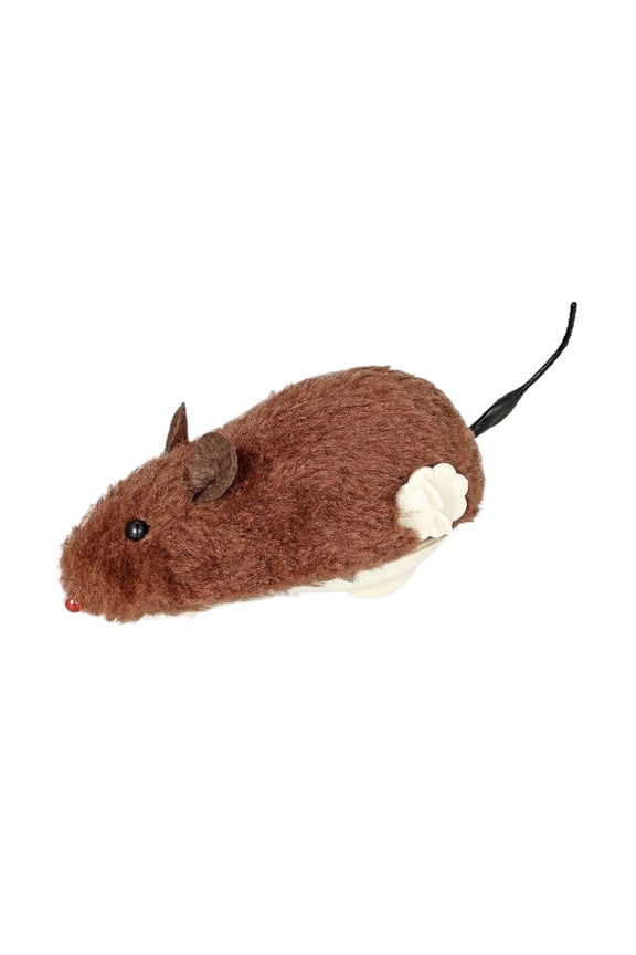 Wind-up Mouse Plush Cat Toy with Jumping Action and Wagging Tail Interactive Clockwork Mechanical Moving Toy for Pets, Brown