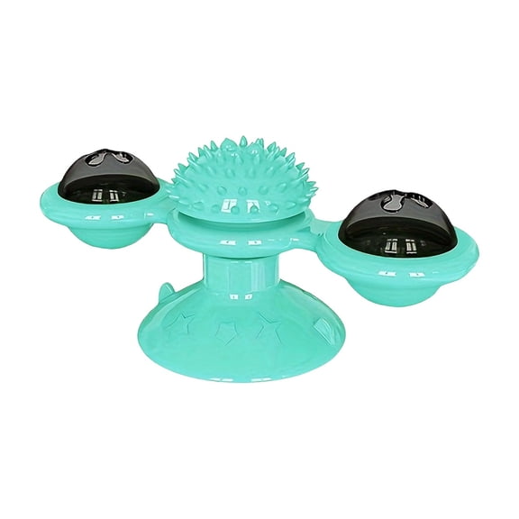 Moonsky Windmill Cat Toy, Suction Cup Rotary Interactive Toy with Teeth Cleaning and Grooming Scratching Post, Plastic, Blue