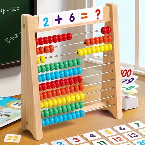 Moonsky Wooden Abacus Calculation Frame with 110 Cards and Table for Math Learning, Educational