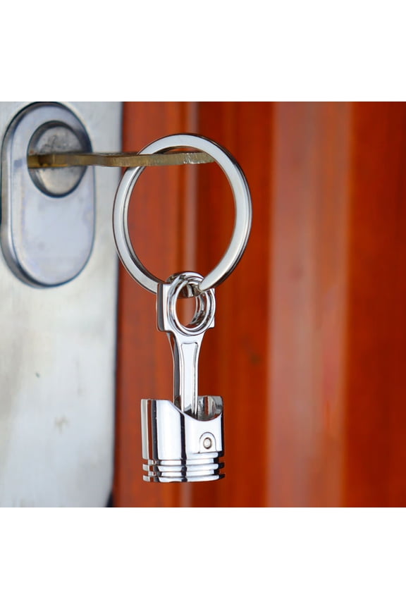 Zinc Alloy Car Piston Keychain with Creative Wide Mouth Silver Design for Automotive Enthusiast Gift