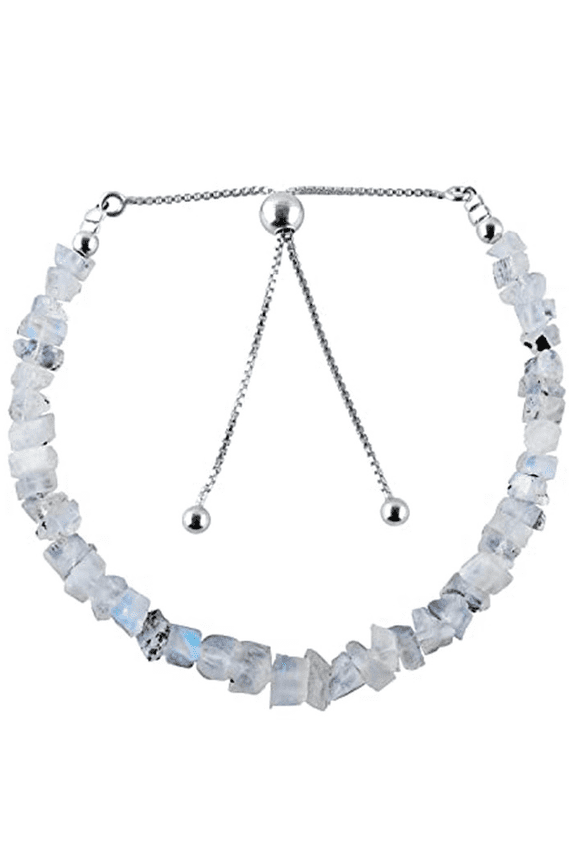 Moonstone 3-4.5mm Nugget Tumble Shape Rough Cut Beads 7 inch Adjustable Silver Plated Clasp Bracelet for men, women, unisex. Link Chain Stacking Bracelet.|LINK_04658