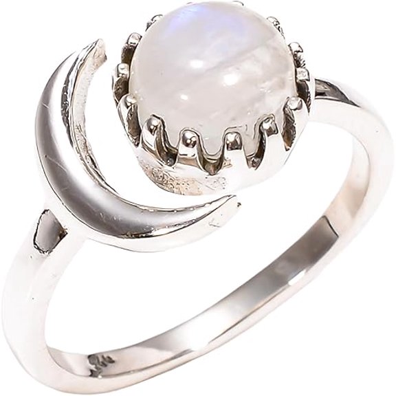 Moonstone 925 Sterling Silver Ring Moon Design Handmade Adjustable Rings