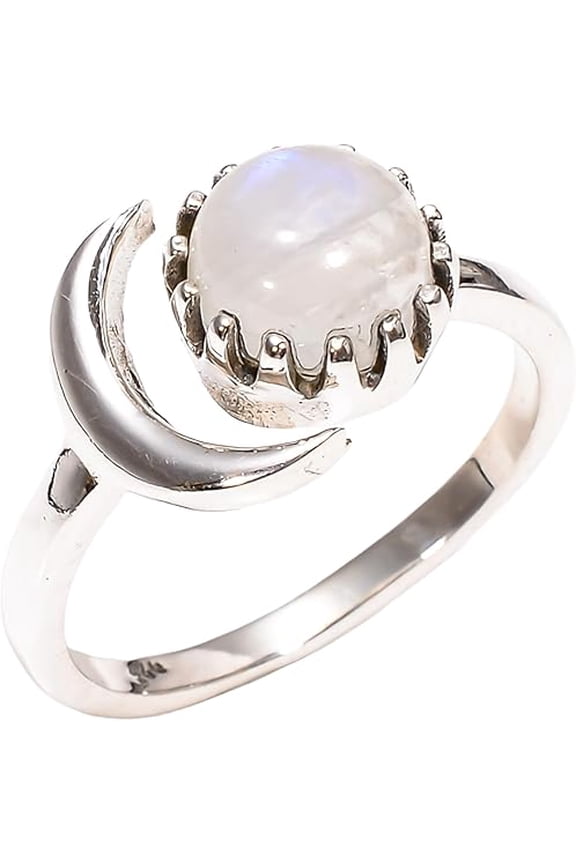 Moonstone 925 Sterling Silver Ring Moon Design Handmade Adjustable Rings