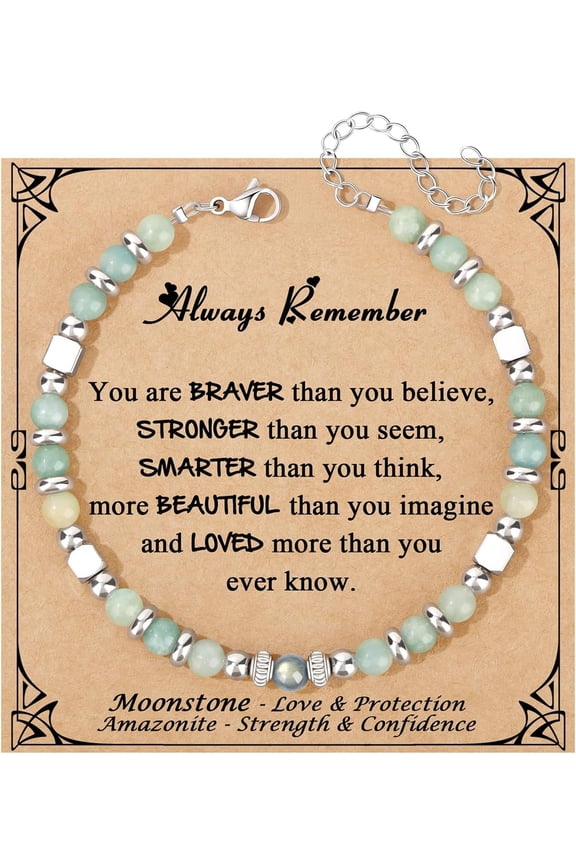 Moonstone Amazonite Jasper Stainless Steel Bead Bracelets, Holiday Gifts For Women