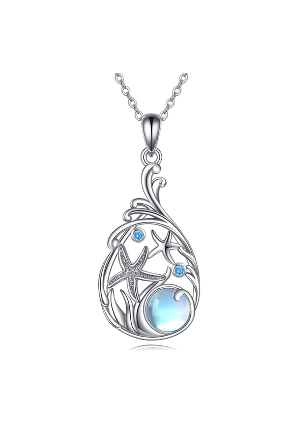 Moonstone Beach Necklace Sterling Silver Starfish Teardrop Ocean Jewelry for Women (moonstone)