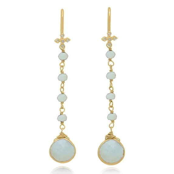 Moonstone Beaded Long Chain Earrings - 925 Sterling Silver 18K Gold Plated Heart Tassel Dangle Earrings Mother's Day Gift, June Birthstone Anniversary Gifts - Abshel