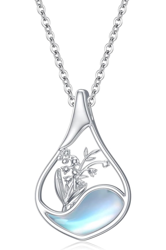 Moonstone Birth Flower Necklaces 925 Sterling Silver Teardrop Necklace for Women Mother Jewelry Gifts for Birthday Christmas