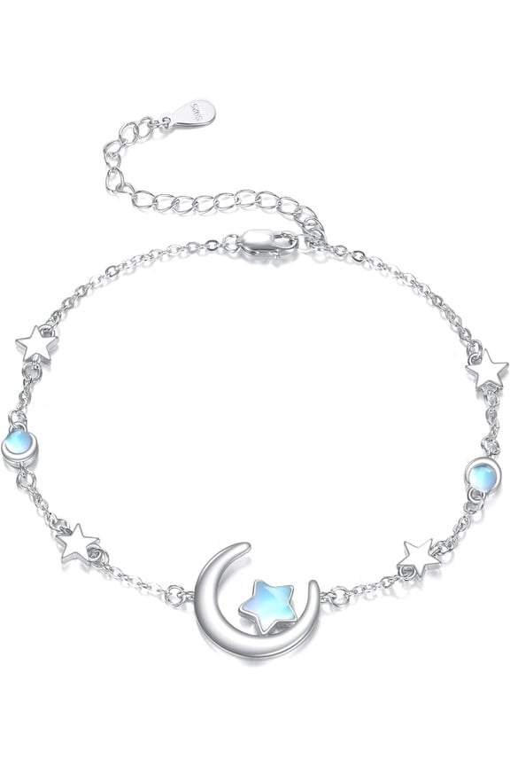 Moonstone Bracelet 925 Sterling Silver Star and Moon Bracelet Moonstone Jewelry Gifts for Women
