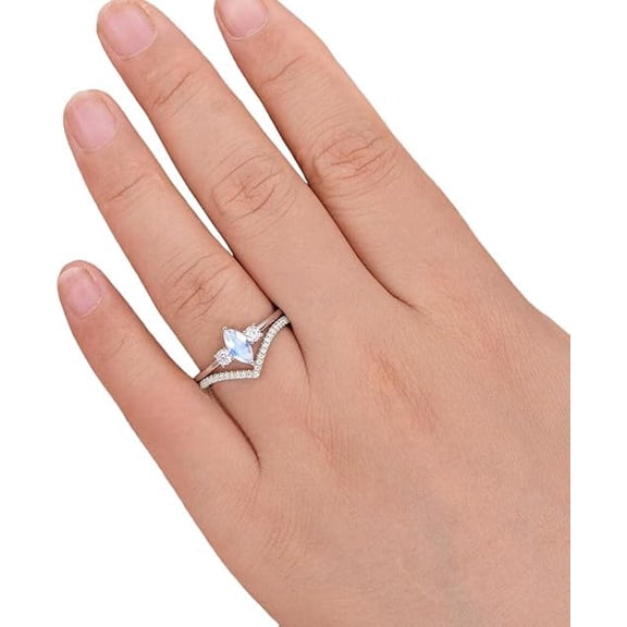 Moonstone CZ Ring, Natural Blue Fire MoonStone Stacking Ring, June Birthstone, 2 Ring Set, Promise Ring, Women Ring, Gold Micron Ring, 925 Solid Silver, Stackable Ring, Minimal Ring, Statement Ring