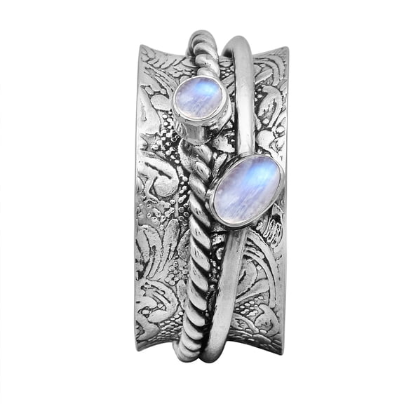 Mooneye Moonstone Dual Band 925 Sterling Silver Spinner Women Wedding Ring