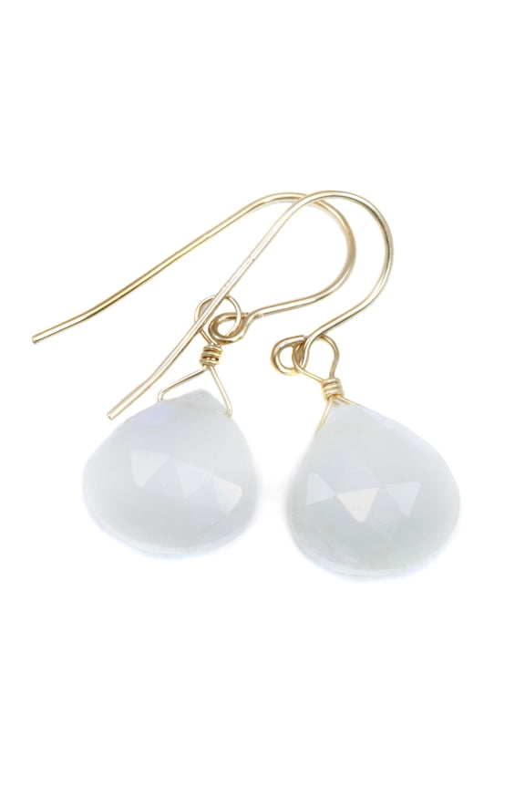 Moonstone Earrings Rainbow Blue Flash Faceted Heart Drops 14k Yellow Gold Filled Spyglass Designs