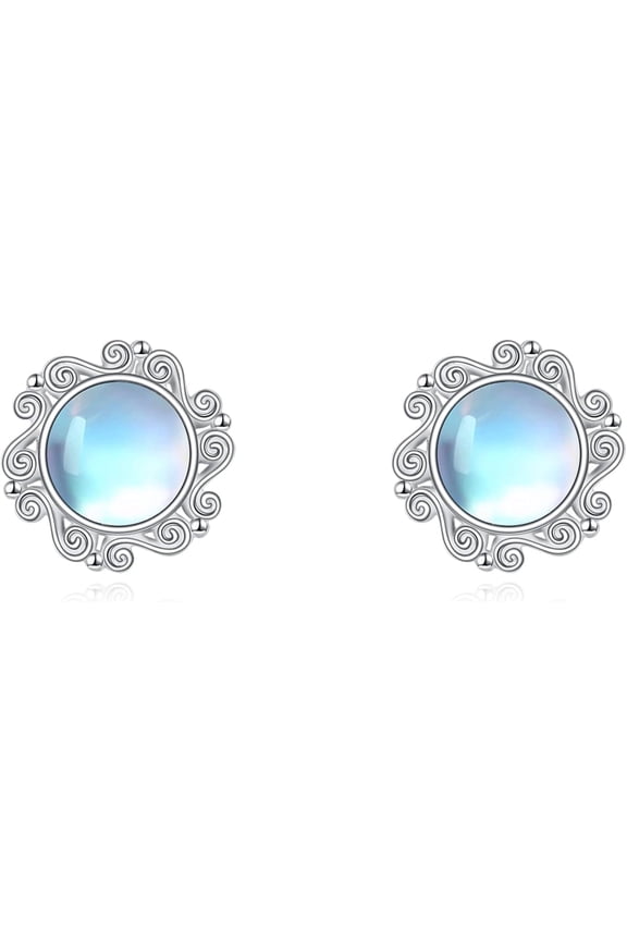 Moonstone Earrings Sterling Silver Moon Stone Stud Earrings Boho Jewelry Birthday Christmas Gifts for Women