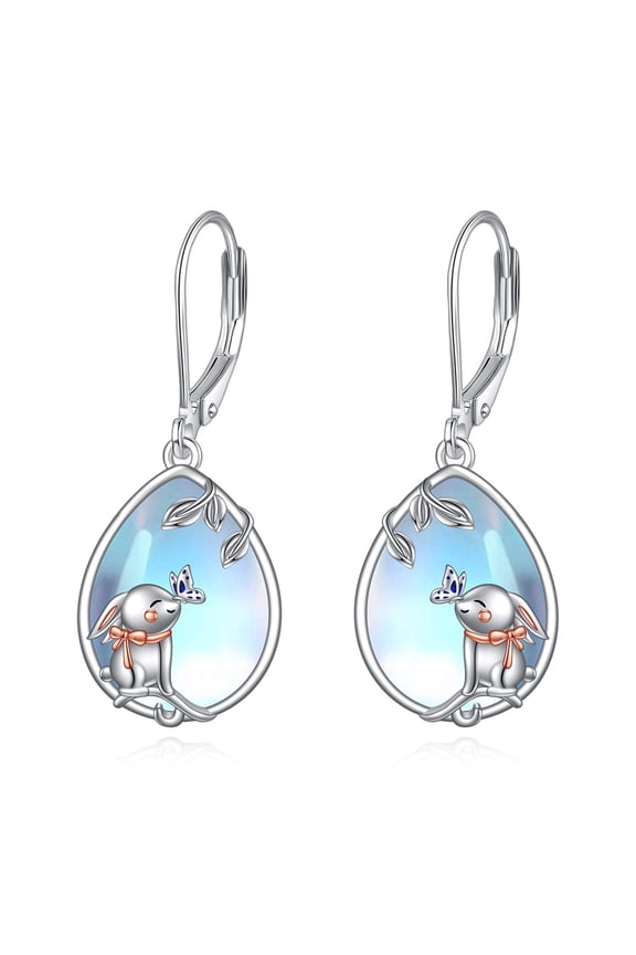 Moonstone Earrings for Women Trendy 925 Sterling Silver Rabbit Butterfly Dangle Drop Leverback Jewelry Gifts for Women