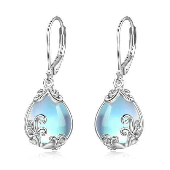 Moonstone Filigree Teardrop Drop Dangle Earrings Sterling Silver Leverback Earrings Moonstone Jewelry Gifts for Women