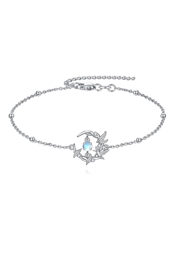 Moonstone Hummingbird Bracelet Sterling Silver Animal Link Chain Bracelets Hummingbird Jewelry Gifts for Women