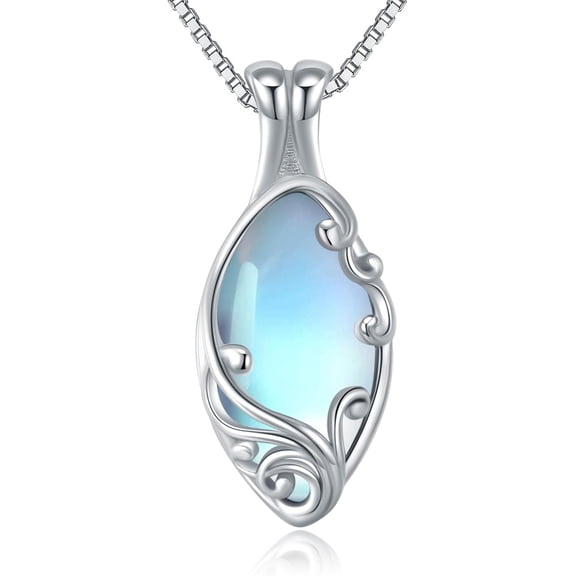 Moonstone Necklace 925 Sterling Silver Filigree Pendant Necklace Jewelry Gifts for Women (Silver)